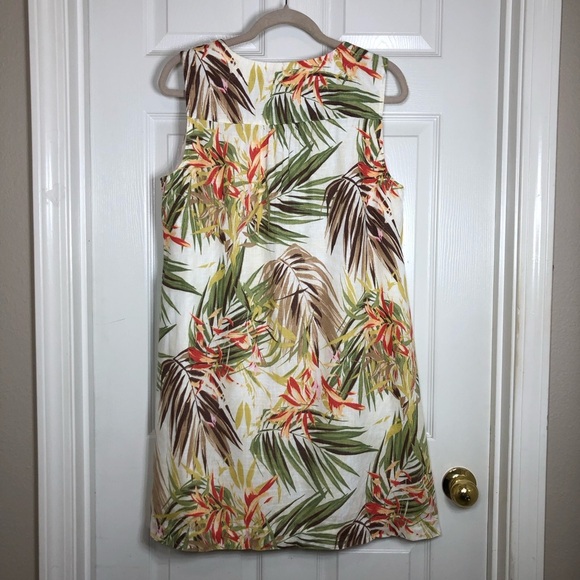 J.Jill Love Linen 100% Linen V Neck Sleeves Pockets Tropical Shift Lined Dress M - Picture 8 of 16